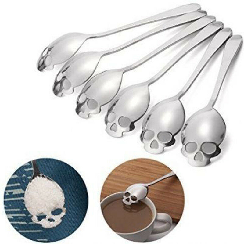 Novelty Spoon Fashion Stainless Steel Skull Shape Coffee Sugar Tableware Kitchen Teaspoon Spoon Dessert Gothic Funny Gift