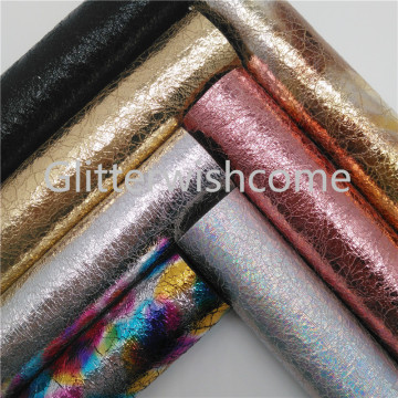 Glitterwishcome 21X29CM A4 Size Metallic Crack Faux Leather Fabric, Synthetic Leather Fabric Leather Sheets for Bows, GM495A