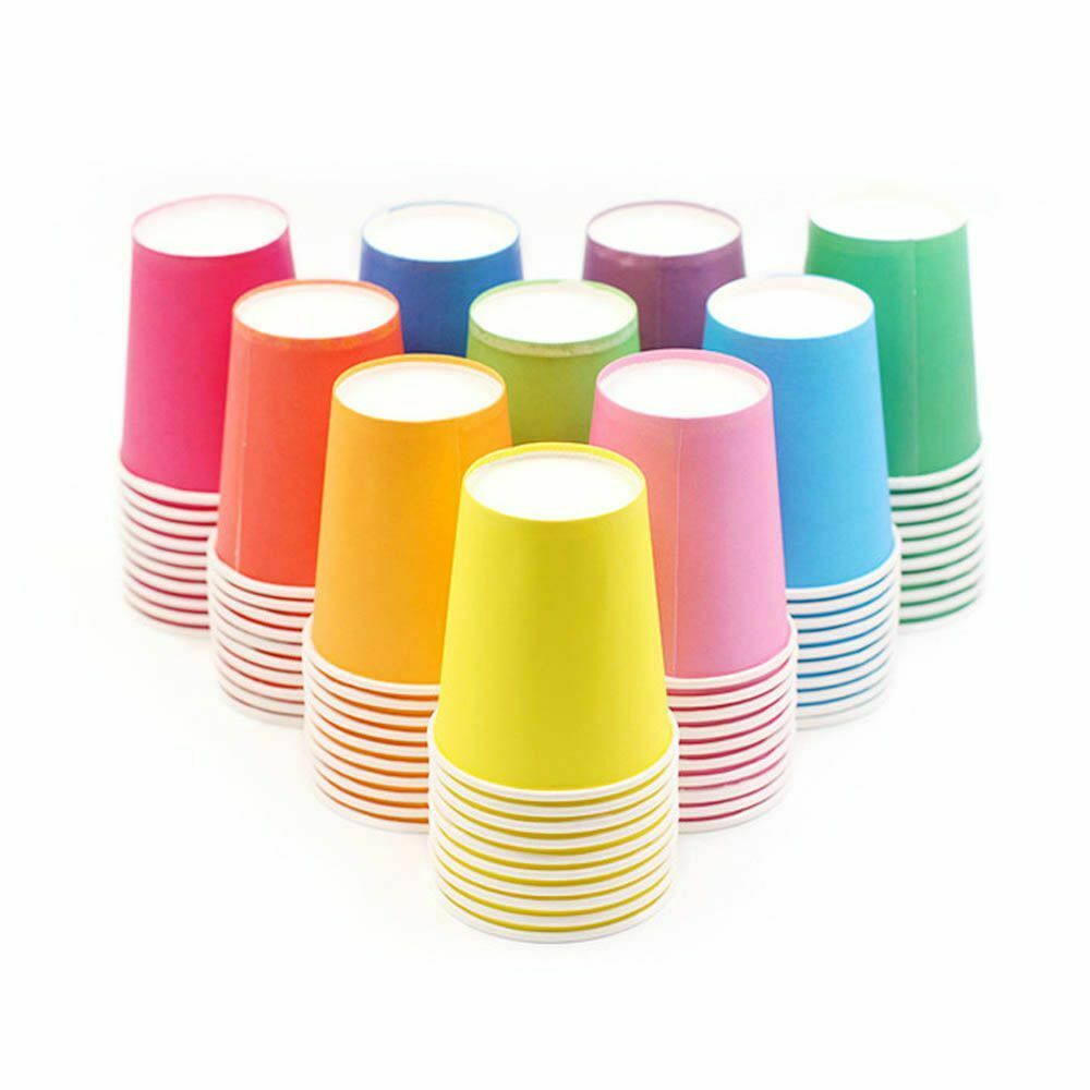 MONGKA 250ml 9 OZ Disposable Party Paper Cups, 10 Colors Paper Drinking Cup for Water, Juice, Coffee, Tea, Holiday, Wedding
