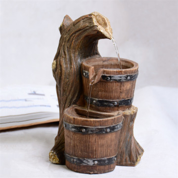 Resin Wooden Barrel Design Water Fountain Furnishings Home Decoration Cask Shape Crafts Gifts Feng Shui Waterscape Ornaments