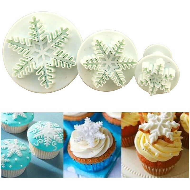 3Pcs Snowflake Cake Decorating Fondant Plunger Cutters Mold Mould Cookies Tools Kitchen Tools Cake Decorating Fondant Tool