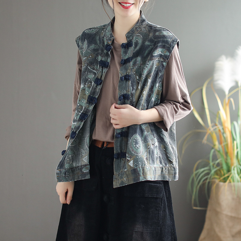Max LuLu Autumn Korean Fashion Streetwear Ladies Punk Clothes Womens Floral Sleeveless Vests Casual Coat Printed Denim Waistcoat