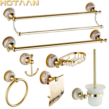 Luxury Towel Rack Wall Mounted Bathroom Accessories Set Ceramic Solid Stainless Bath Hardware Sets Chrome Toilet Brush Holder