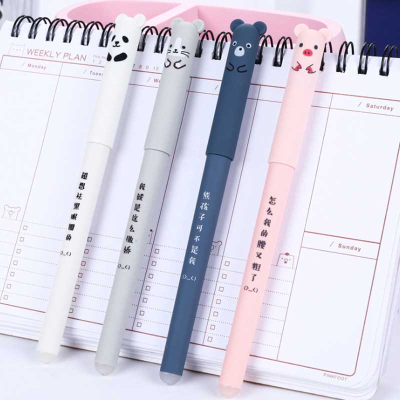 56Pcs/Set Cute Animals Gel pens 0.5mm Refill Rod Magic Erasable Pens for School kawaii Washable Handle Writing Stationery