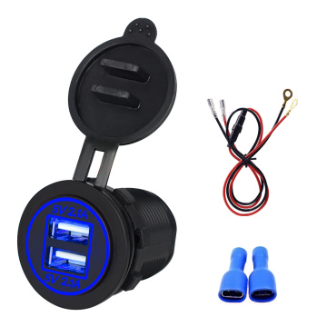 Car Dual USB Charger Cover for Motorcycle Auto Truck ATV Boat 12V-24V LED Dual USB Socket Mount Charger Power Adapter
