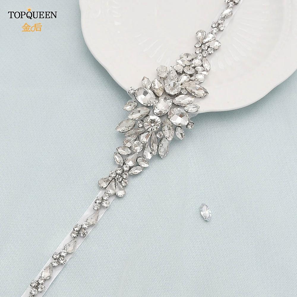 TOPQUEEN S352 Wedding Belts Rhinestone Belts for Wedding Dresses Thin Bridesmaid Belt Shiny Belt Wedding Decoration Party Belt