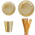 Party Gold Disposable Tableware Paper Tray Plates Cups Paper Straw Cake Wrapper Birthday decorate Baby Shower Wedding Party Set