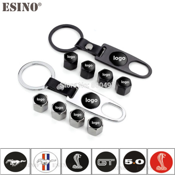 4 x Car Styling ST RS GT 5.0 Stainless Steel Zinc Alloy Wheel Tire Valve Ste Caps With Mini Wrench Key Chain For Mustang Shelby