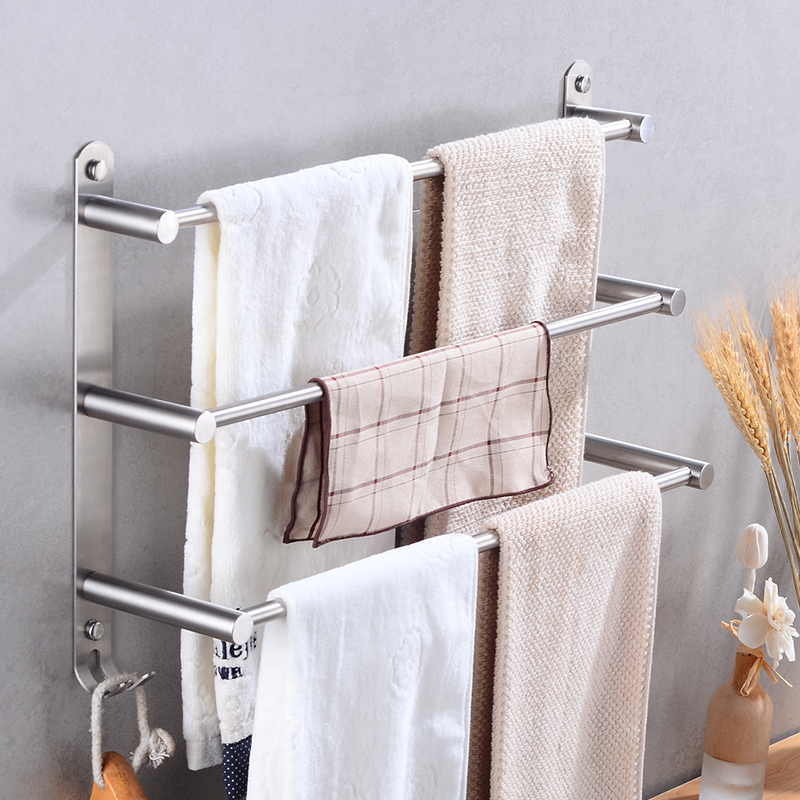 Bathroom Towel Bar Holder Stainless Steel Three Layer Towel Rack Hanging Holder Wall Mounted Towel Hanger Rack with Hooks