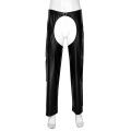 TiaoBug Men Black Faux Leather Crotchless Chaps Wild West Cowboy Sexy Costumes Fringe Buckled Open Crotch Porno Loose Long Pants