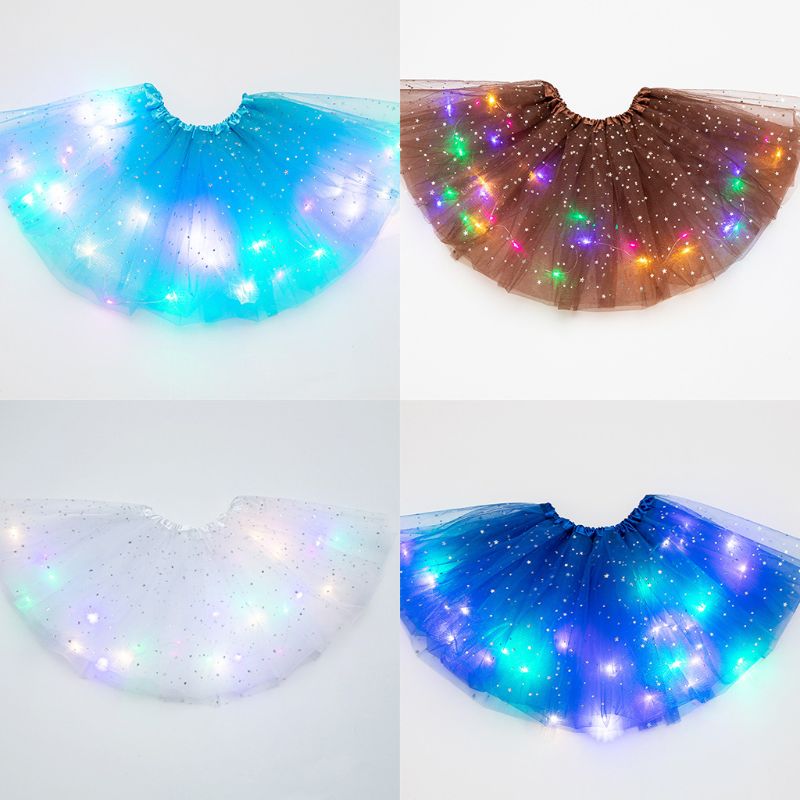 Women Girls Kids Neon LED Tutu Skirt Party Stage Dance Wear Pleated Layered Tulle Light Up Short Dress Wings for 3-12 years old