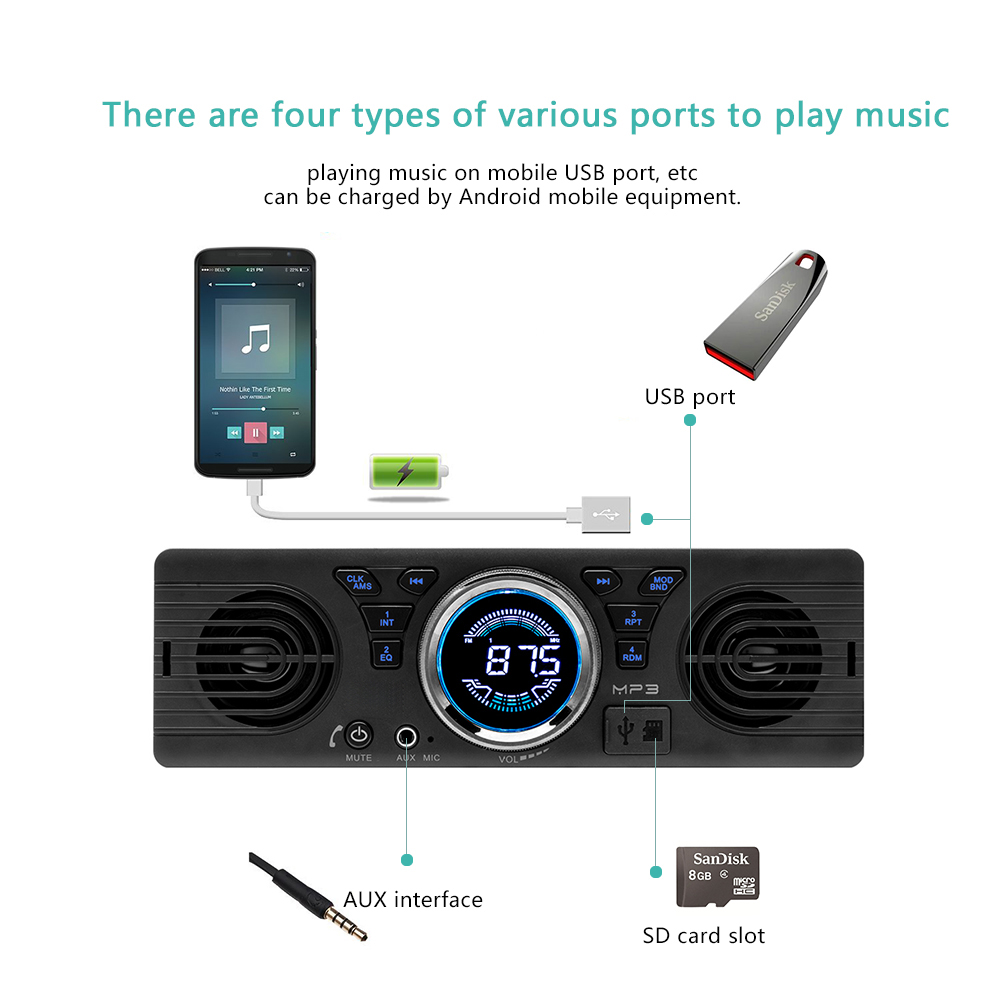 Podofo 1 Din Car Player with Bluetooth Car Radio Audio Player Vehicle Electronics In-dash MP3 Audio Player Car Stereo FM USB/TF