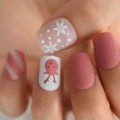 Christmas Matte Fake Nail Light Pink Deer Lovely Artificial Square Nail Adult Nai Art Tool Decorative Fingernails