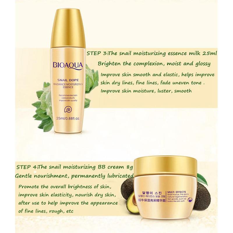 5pcs BIOAQUA Snail Cream Set Face Serum Whitening Cream Snail Hyaluronic Acid Anti Aging Wrinkle Moisturizing Face Cream