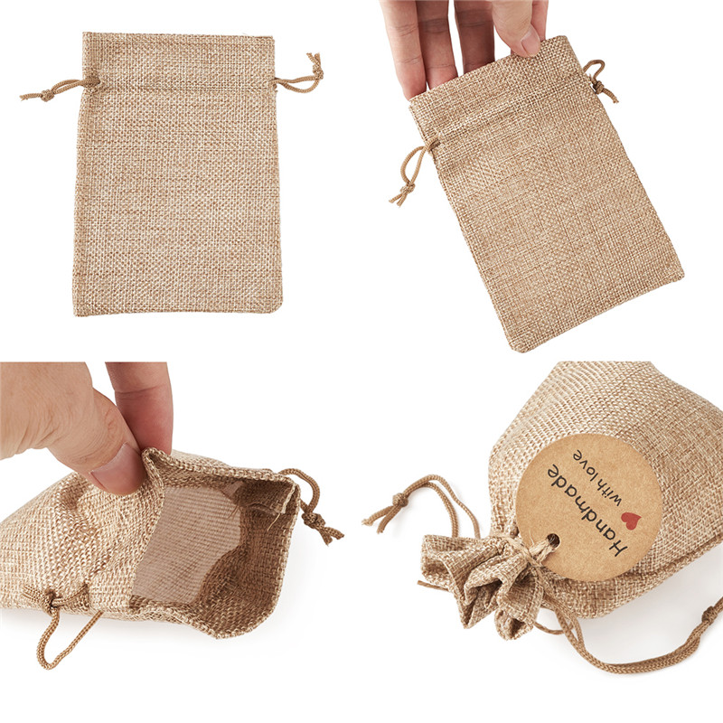 Pandahall Burlap Packing Pouches Drawstring Bags Paper Price Tags and Hemp Cord Twine String for Jewelry Making Jewelry Display