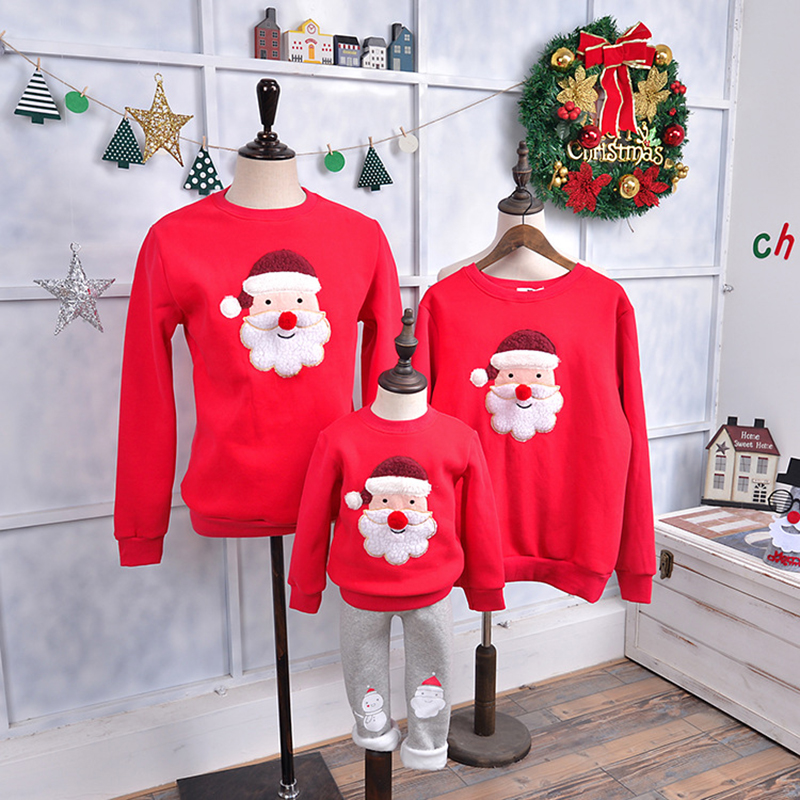 2019 Winter Merry Family Matching Outfits Christmas Sweater Cute Deer Children Clothing Kid T-shirt Add Wool Warm Family Clothes