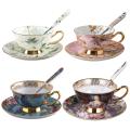 European Style Bone Porcelain Coffee Cup Set Vintage Ceramic Afternoon Tea Cup Saucer Spoon Luxury Gift For Cafe Shop Home