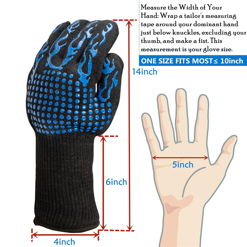 BBQ Grill Gloves, 1472F Extreme Heat L5 Cut Resistant Grilling Gloves Oven Mitts Long Non-Slip Potholder Gloves, 1 Pair