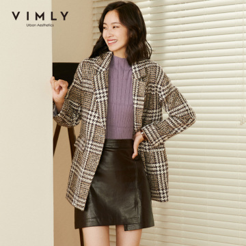 Vimly Women's Wool Blazers Winter Turn Down Collar Single Button England Style Coats and Jackets Female Overcoat F3128