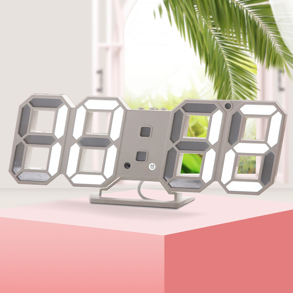 Digital Wall Clock 3D LED Alarm Clock Electronic Desk Table Clocks with Large Temperature 12/24 Hour Display