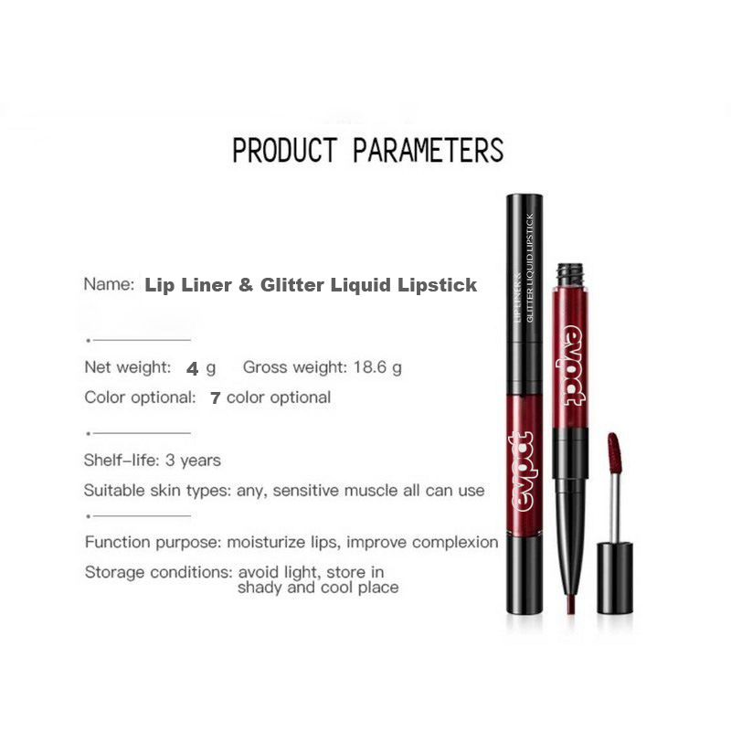 Evpct 7Color Double-headed Lip Gloss 2 in1 Lip Liner Lipstick Waterproof Long-lasting Flash Matt Liquid Lipgloss TSLM1