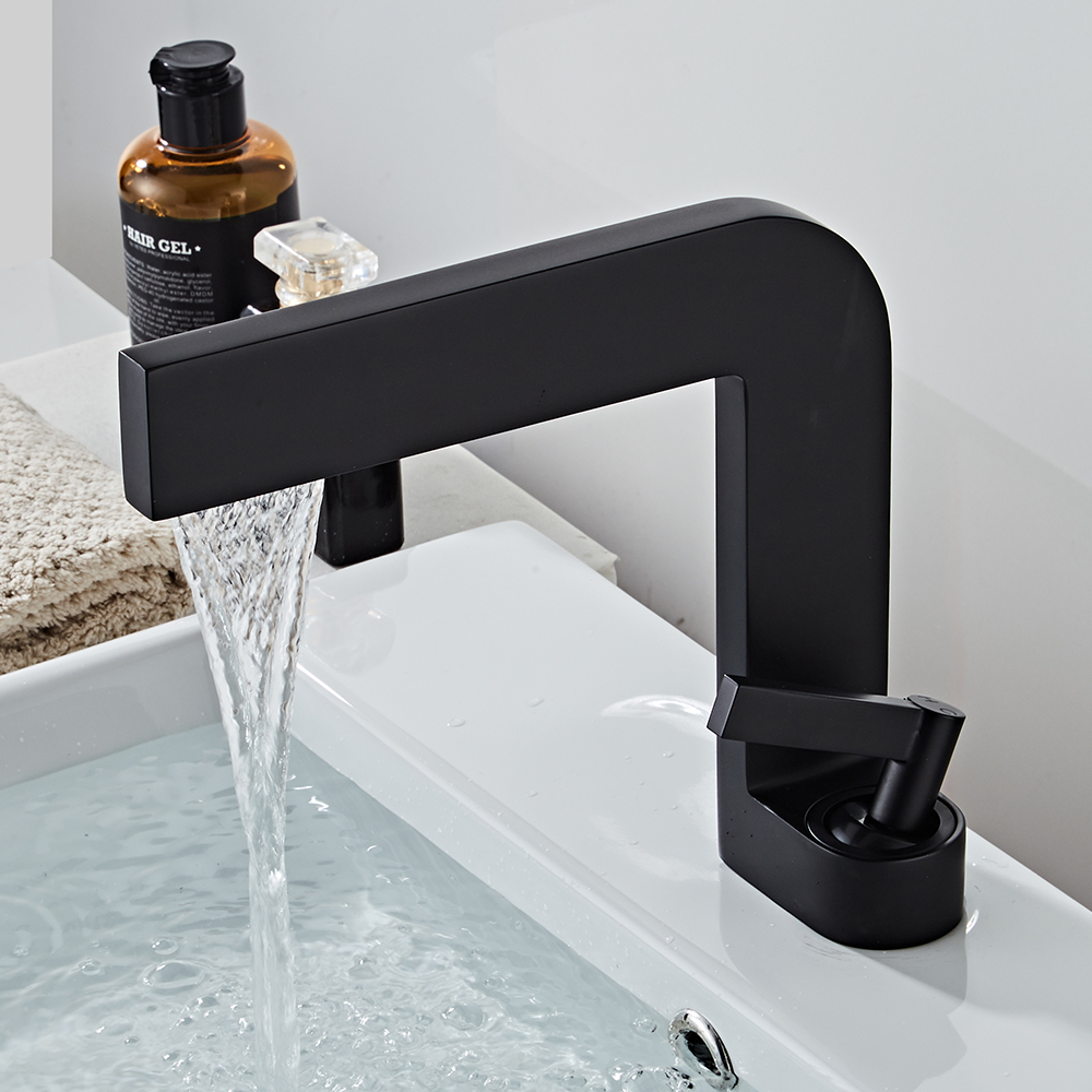Matte black Basin Faucets Single Handle Deck Mounted Chrome Brass Square Tall Bathroom Sink Faucet Hot And Cold Mixer Water Tap