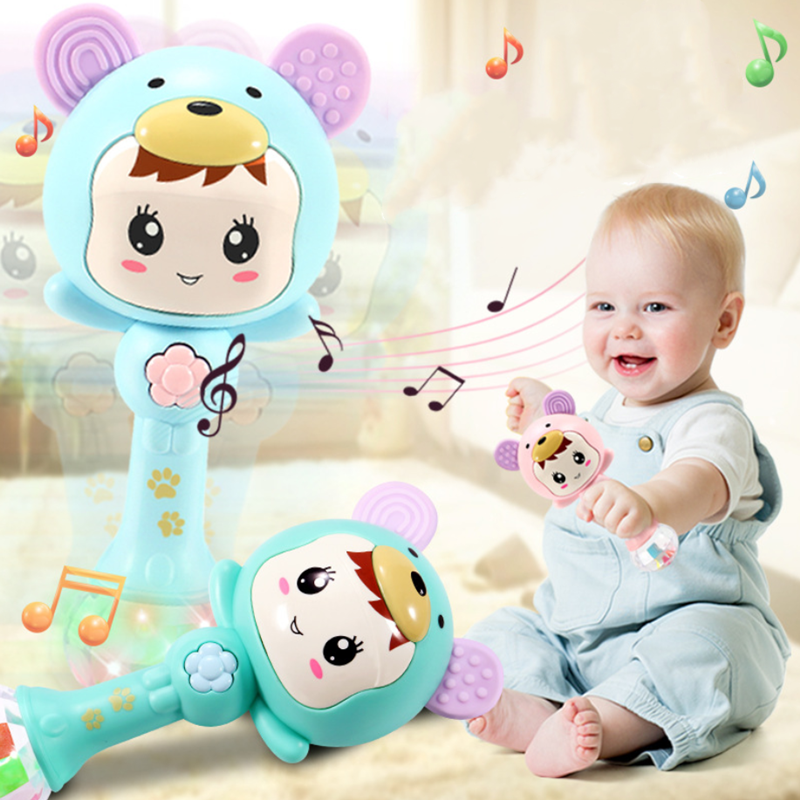Light Baby Rattles Mobiles Change With The Rhythm LED Glowing Hand Rattle Music Sand Hammer Soft Teether Development Baby Toy