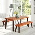 3 Pieces Picnic Table Set Acacia Wood Table Bench with Steel Legs Outdoor Patio HW66353+HW66354