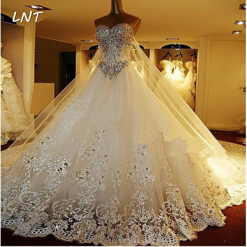 Luxury Crystaled Sparkle Wedding Dresses with Detachable Back Train Bridal Dresses Plus Size