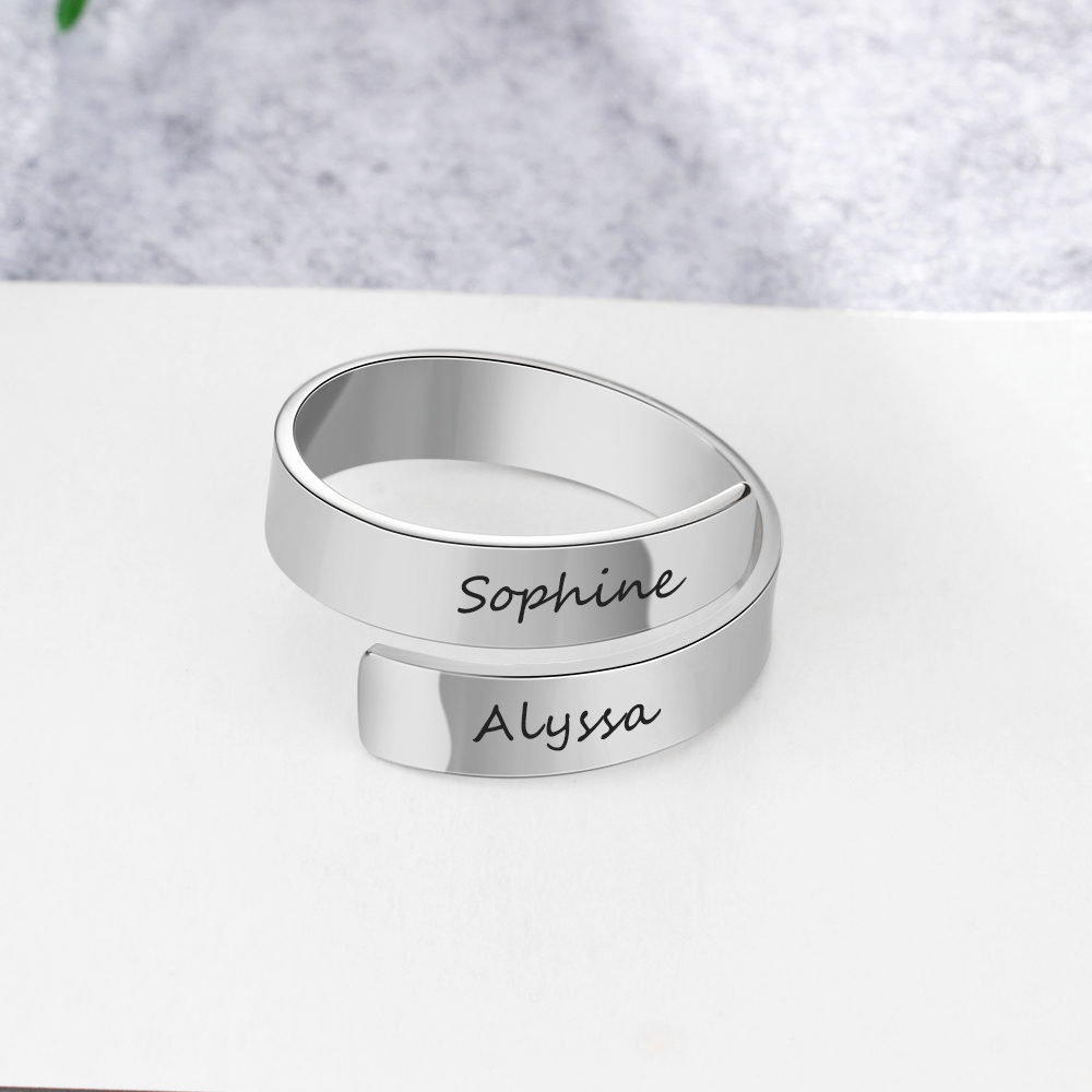 Personalized Gift Customized Engraved Name Stainless Steel Adjustable Rings for Women Anniversary Jewelry (JewelOra RI102973)
