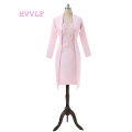 Pink Mother Of The Bride Dresses Sheath Knee Length With Jacket Lace Beaded Plus Size Formal Groom Mother Dress For Wedding