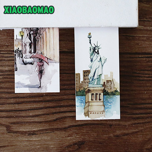 30 pcs / box Vintage City Landscape Watercolor Hand painted Style paper bookmark stationery book holder message card XLG499