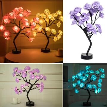 Table Lamp Rose Flower Tree LED Night Lights Party Home Decoration Christmas Bedroom Décor Night Lamp Wedding Valentine Gifts