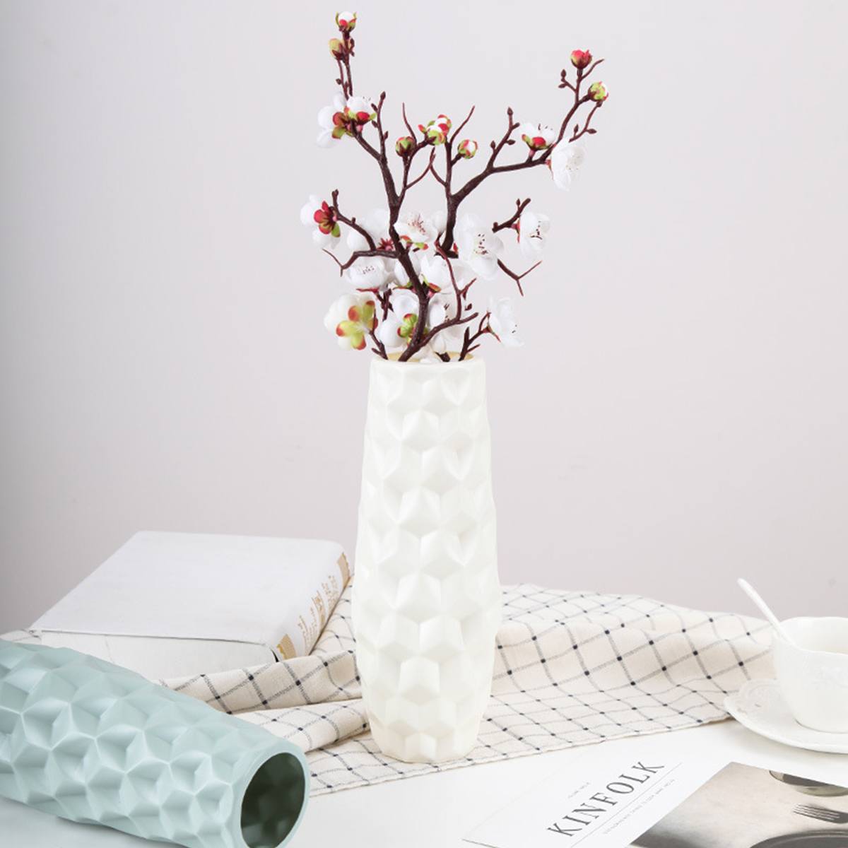 Geometric Origami Plastic Vase White Imitation Ceramic Flower Pot Flower Basket Flower Vase Decoration Home Nordic Decoration