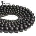 4 6 8 10 MM Polish Matte Stone Beads For Bracelet Making Diy Round Natural Dull Onyx Black stone Beads Strand O202