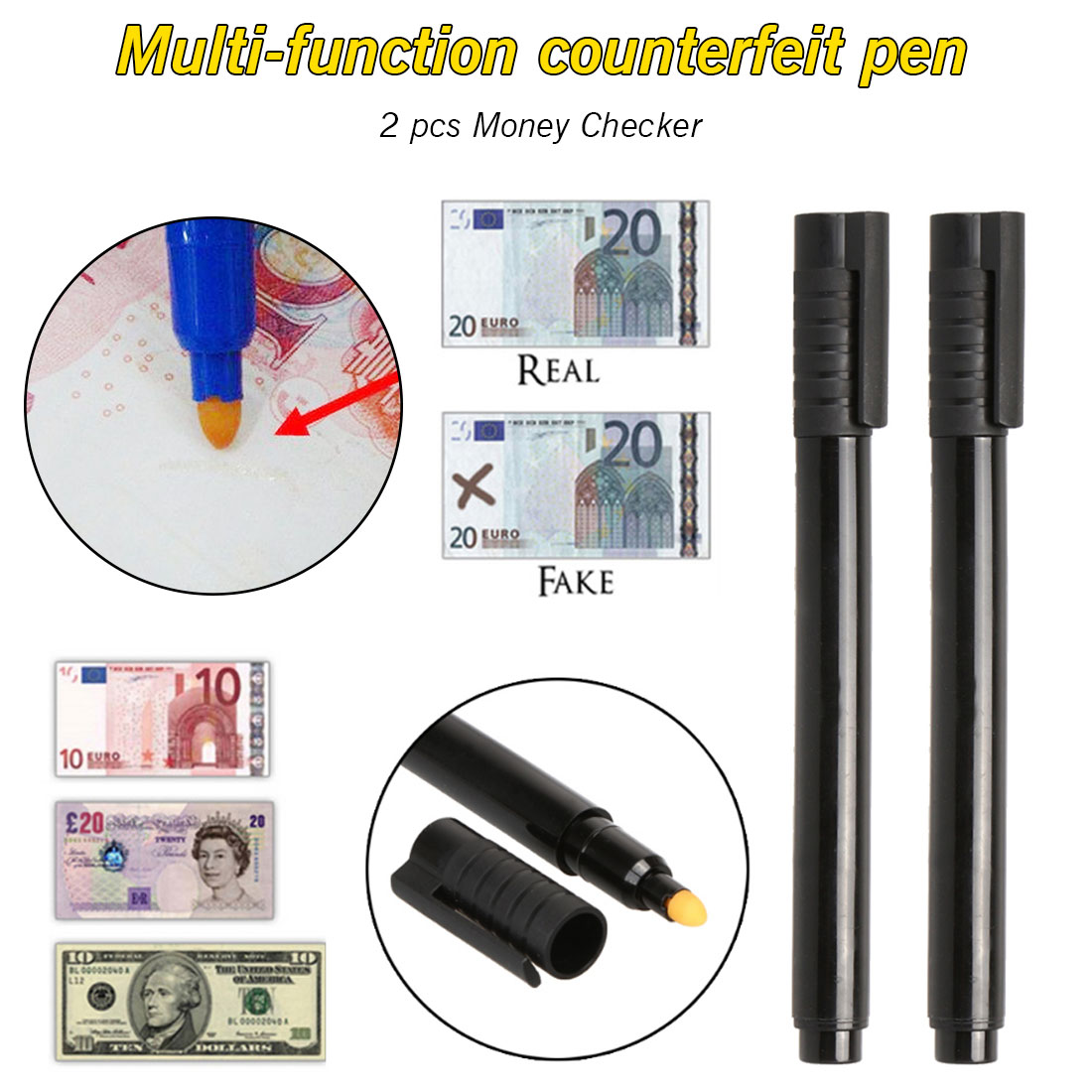 2Pcs Tester Pen Money Detector Currency Detector Counterfeit Marker Fake Banknotes Tester Pen Ink Hand Checking Tools