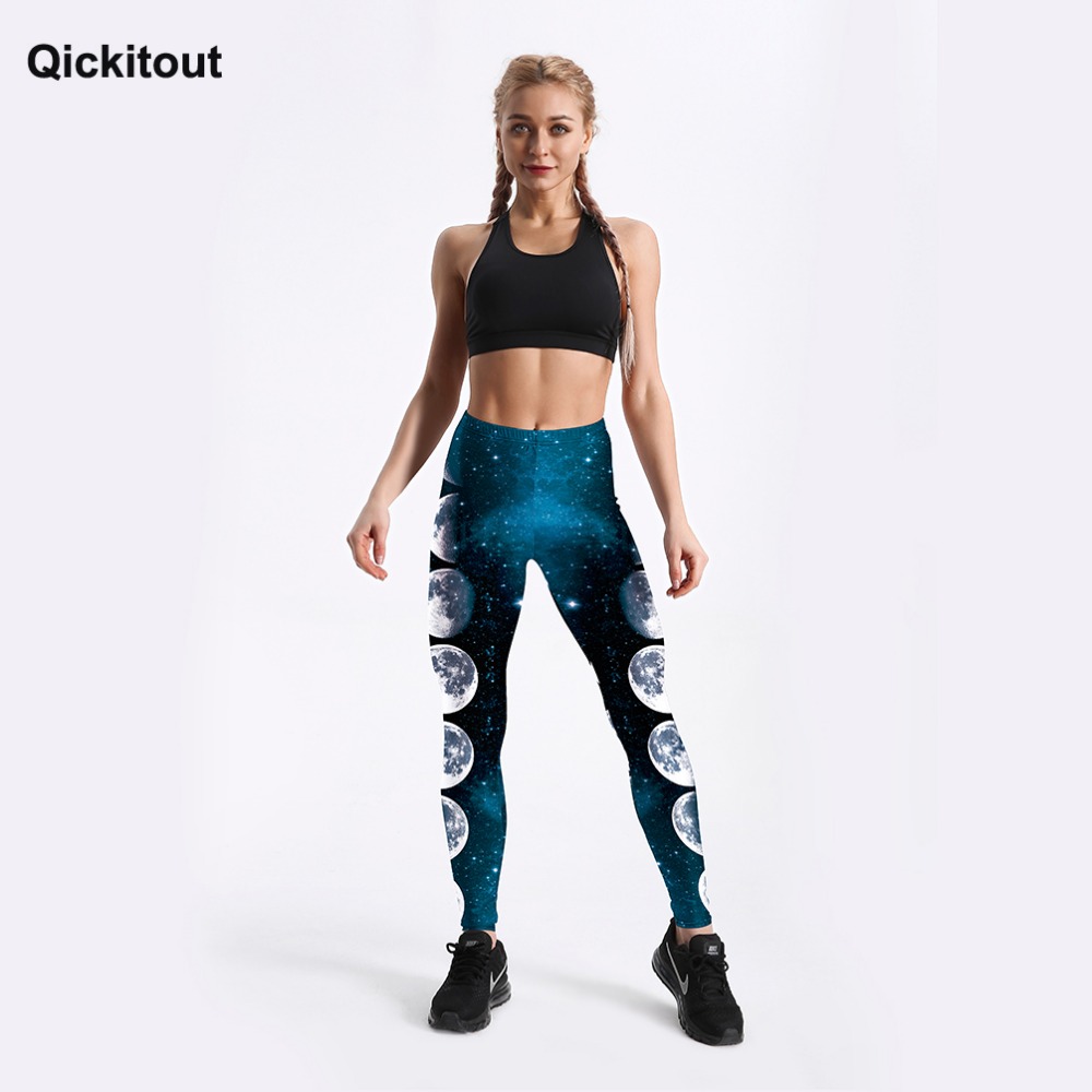 Qickitout Summer Style Women Leggings Gradient Moon Printed Leggings Fantasy Galasy Design Leggings Workout Girl Leggings S-4XL