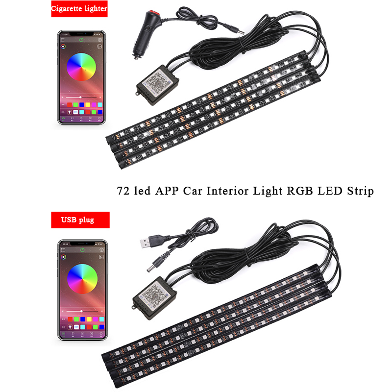 4X Car Interior Decoration Light Strip LED RGB Atmosphere Lights Neon With USB APP Music Control Car Foot Lamp Ambient Llight