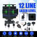 12 Lines 3D Green Laser Level Self-Leveling Wireless Remote 360 Horizontal Vertical Cross Lines With Battery & Wall Bracket
