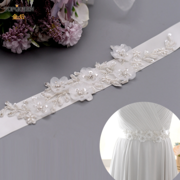 TOPQUEEN Bridal Wedding Belt Applique Belt with Flowers Bridal Accessories Sash Women's White Flower Belts Waist Belt S249-4