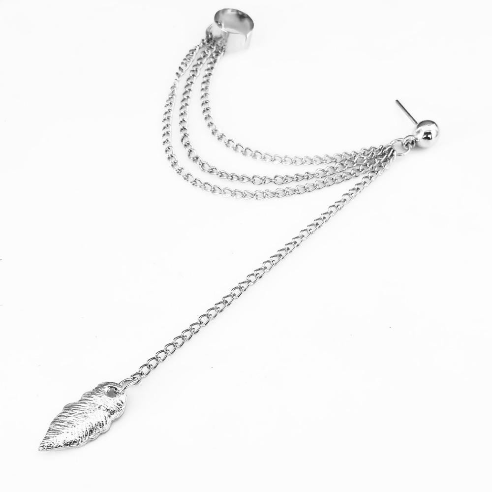 European and American personality Earrings ear clip metal leaf Tassel Earrings ear clip