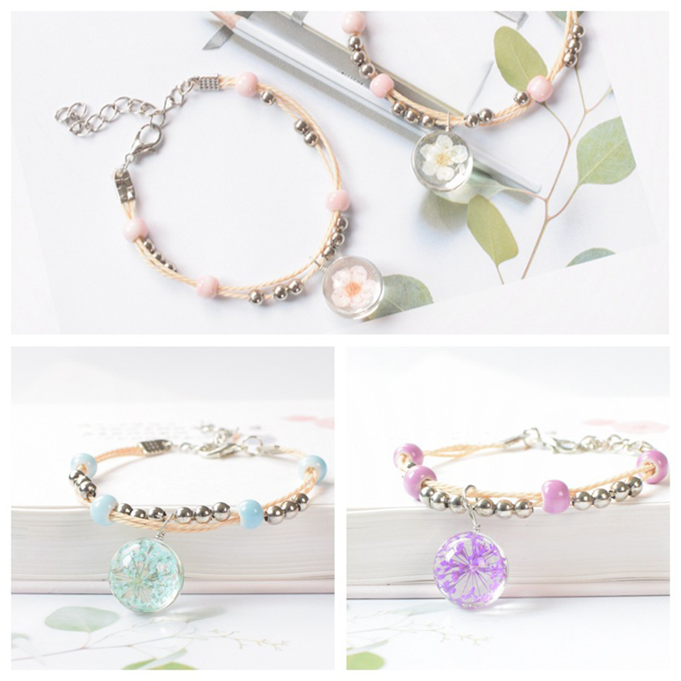 Cute Sweet Handmade Eternal Flower Bracelet for Women Korean Luxury Fresh Peach Flower Charm Bracelets for Girls Birthday Gifts