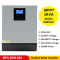 PowMr MPPT Hybrid Solar Inverter MPS 3KVA/2400W 24VDC 220VAC 24V 60A MPPT Solar Charger and 30A AC Charger Off Gird Inverter