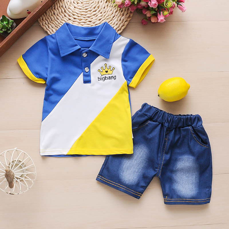 Baby Clothes Summer Boys Clothing Sets Fashion Tie T-shirts + Stripe Short 2pcs Suit Children Clothes For Bebe Boys