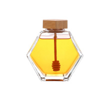 X10 Honey Pot 100ml 5oz Weight Hexagonal Glass Honey Jar with Wooden Dipper Cork Lid Cover Beautiful Jelly Jar for Home Kitchen