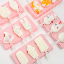Silicone Ice Cream Mold with Lid Animals Shape Jelly Mold Children Handmade DIY Dessert Popsicle Ice Grid with Popsicle Stick