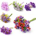 6-90pcs Purple Artificial Hybrid Flower Cherry Stamen Berries Bundle DIY Christmas Wedding Cake Gift Box Wreaths Fake Flower