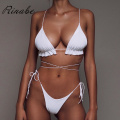 Rinabe Sexy Bikini Ruffle Swimsuit Women Deep V Neck Swimwear Solid Biquini 2020 String Bikini Set Bathing Suit Women Beackwear