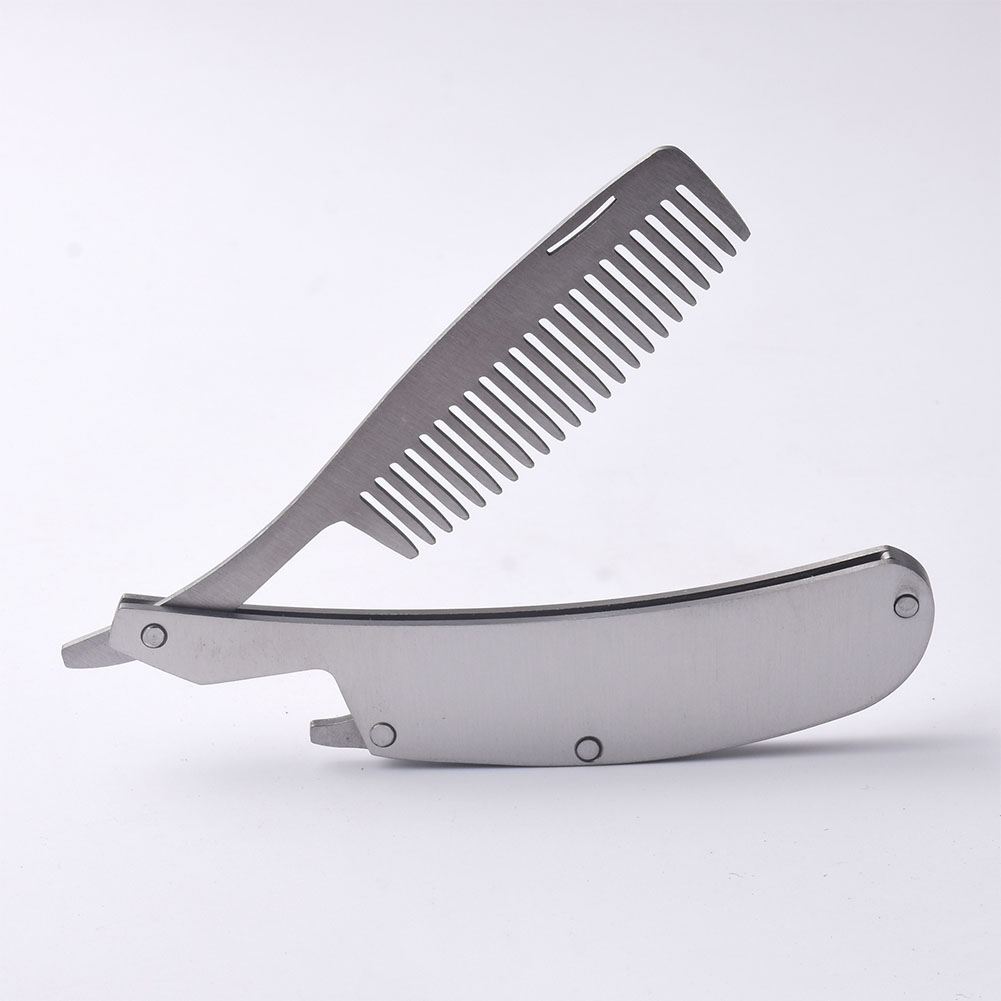 Man Grooming Hair Styling Mini Pocket Folding Comb Barber Shop Professional Moustache Beard Care Tool Portable Stainless Steel