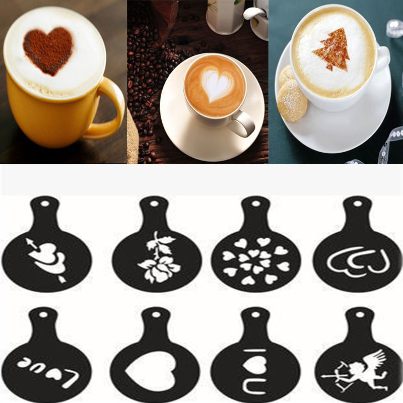 8Pcs/set Print Shape Coffee Mold Cappuccino Latte Coffee Art Stencil Cappuccino Foam Craft Decorate Milk Drink Mould Hot